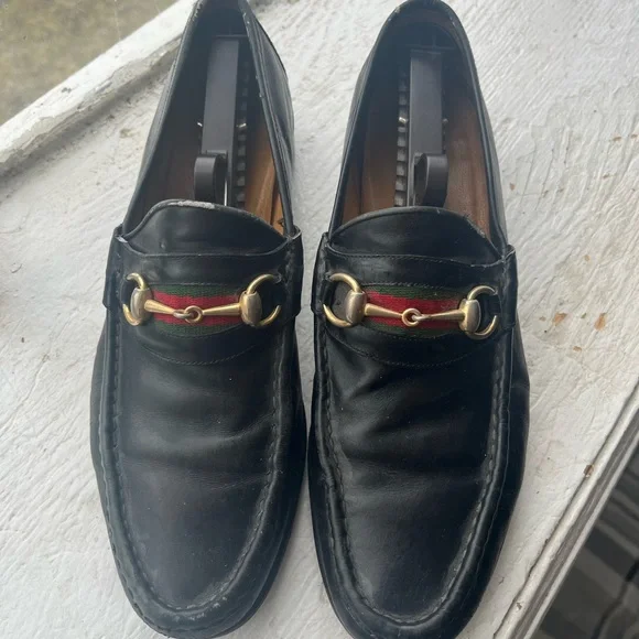 Mens Gucci loafers size 10-10.5 Gucci 624720 1066 Black Calf-Skin Leather with Web and  main image 2